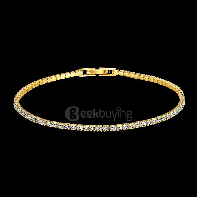 AKB005-A Fashionable Simple Geometric Designed Mosaic Zircon Tin Alloy Bracelets - Gold