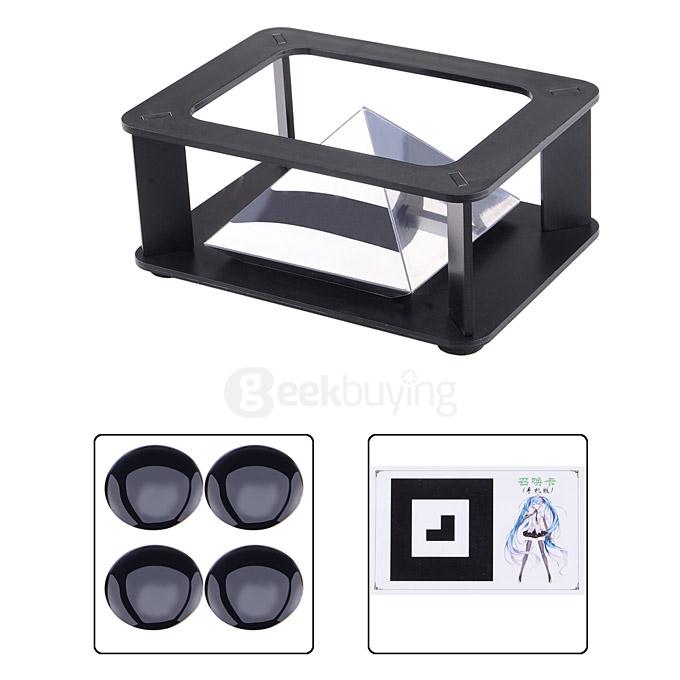 DIY 3D Holographic Projection Pyramid Projector for Smartphone - Black + Silver