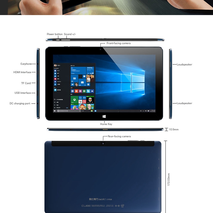 [Spain Stock] CUBE iWork11 Stylus Tablet PC 10.6 inch Windows10 4GB/64GB Intel Cherry Trail Z8300 Quad Core 1.84GHz IPS 1920*1080 - Deep Blue