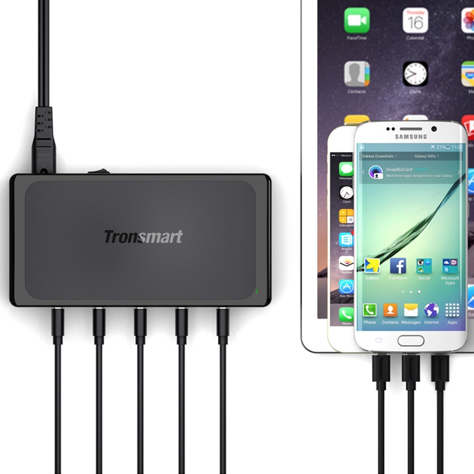 Tronsmart Titan 90W 5 Ports USB Desktop Charger Station 2-3 Times Faster Quick Charge with 1.5M AC Cable for Qualcomm Quick Charge 2.0 Compatible Devices iPhone 6 6S 6 Plus iPad Samsung Note 5 S6 S6 Edge - UK Plug