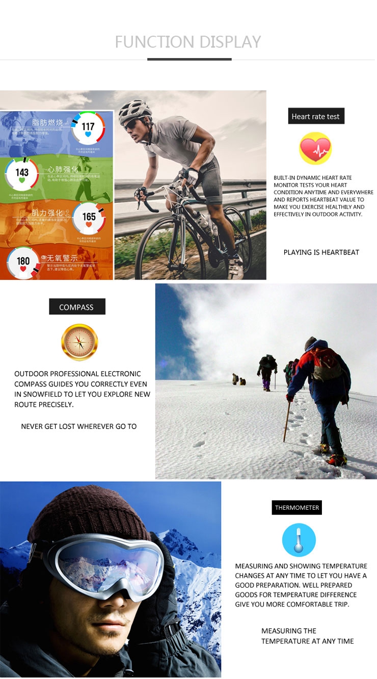 N10 Bluetooth 4.0 Smart Outdoor Sports Watch IP67 MTK2501 Heart Rate Monitor Hands-free Fithess Tracker Compass for Android iOS - Black