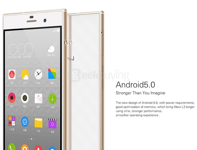 iNew L3 4G LTE 5.0inch Android 5.0 2GB 16GB Smartphone MT6735 Quad Core 13.0MP 1.5A Fast Charge Miracast Hotknot -White