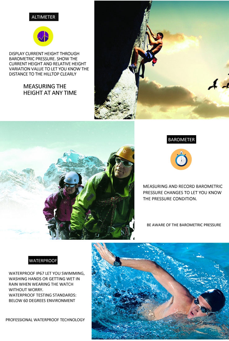 N10 Bluetooth 4.0 Smart Outdoor Sports Watch IP67 MTK2501 Heart Rate Monitor Hands-free Fithess Tracker Compass for Android iOS - Black