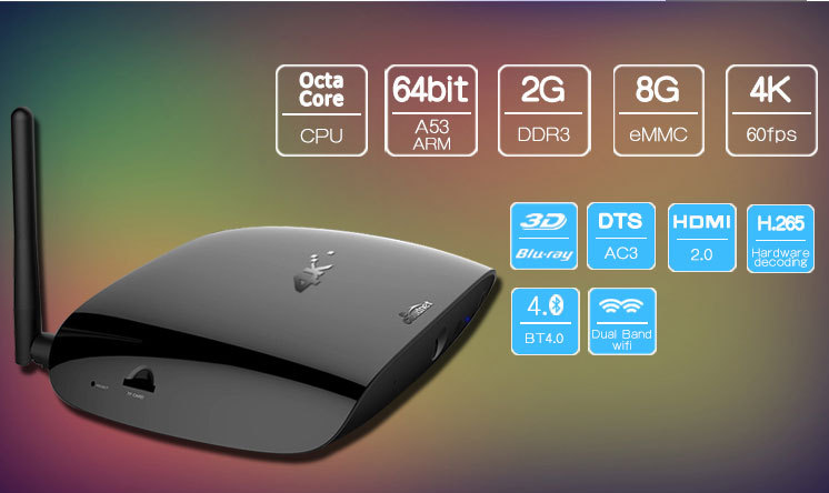 Cloudnetgo CR13 PLUS Android 5.1 4K TV BOX RK3368 Octa-Core 2G/8G 64 Bit 2.4G/5G Gigabit LAN HDMI2.0 BT4.0 KODI H.265