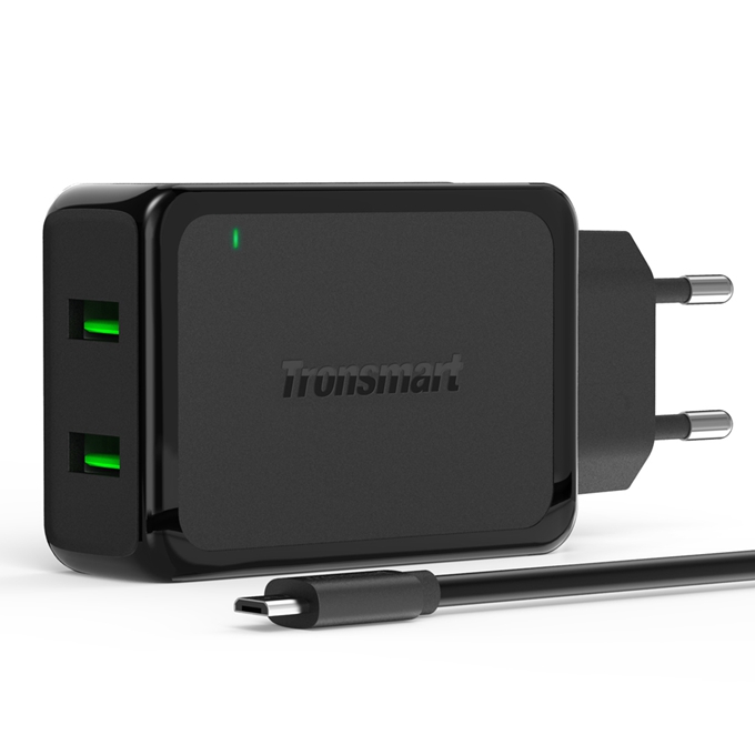 [Spain Stock]Tronsmart 36W Quick Charge 2.0 2 Ports Rapid Wall Charger VoltIQ Smart USB Stand-up Fast Wall Charger - EU Plug