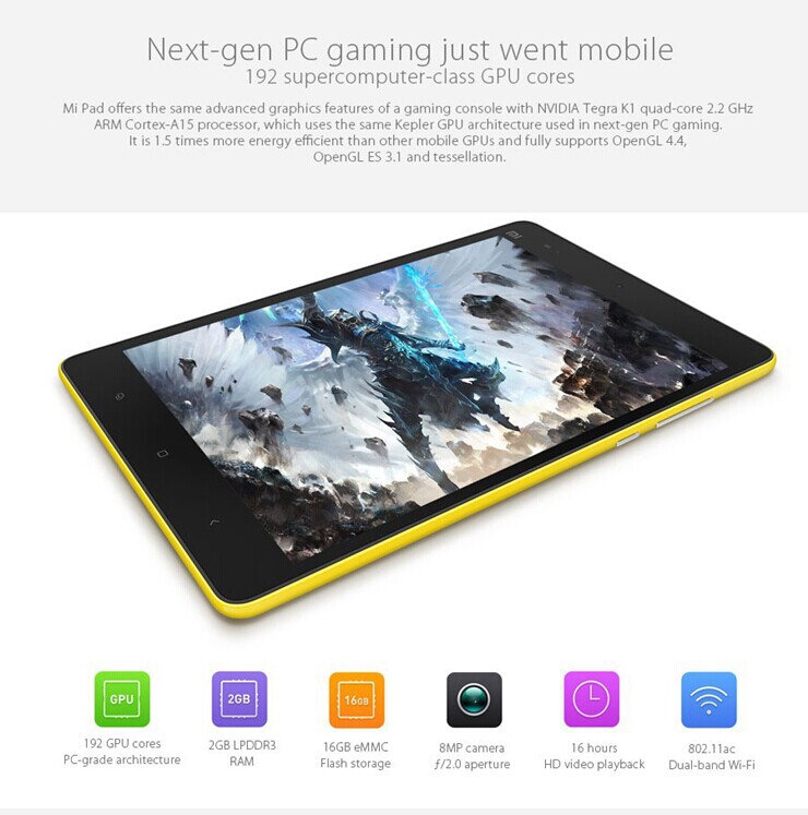 [HK Stock]Xiaomi MiPad NVIDIA Tegra K1 Quad Core 2.2GHz 7.9 Inch Retina Touch Screen 2048*1536 Tablet PC Android 4.4 2GB/16GB