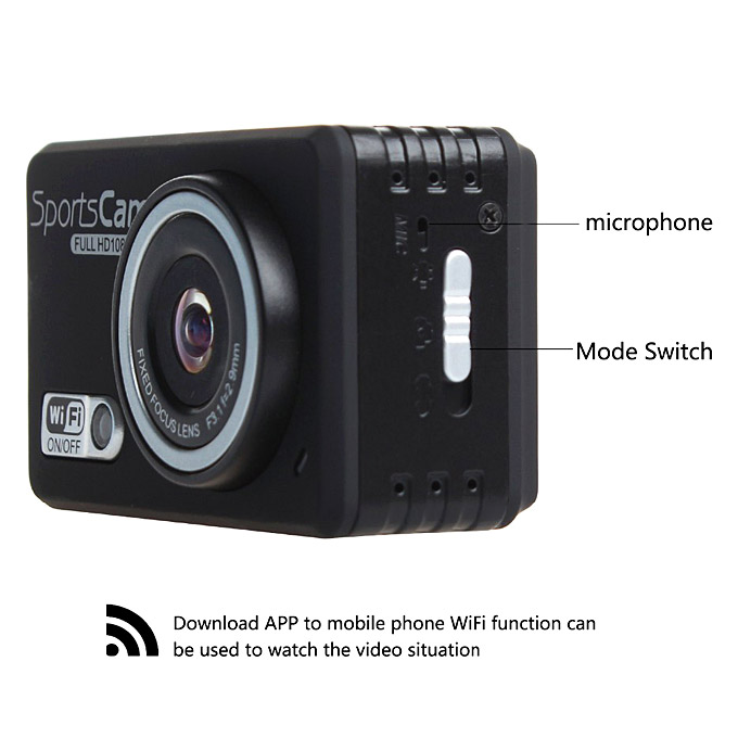 F39 WiFi 5.0 MP CMOS 1080P Full HD 120 Degrees Wide Lens Outdoor Waterproof Sports DV Camera - White