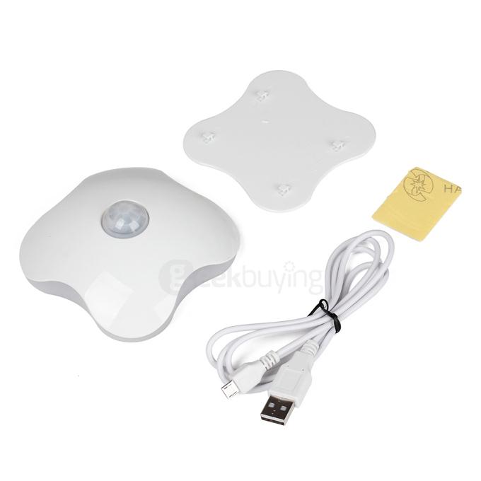 Clover Style Rechargeable 6-LED Human Body Sensor Light Control Night Lamp - Yellow Light