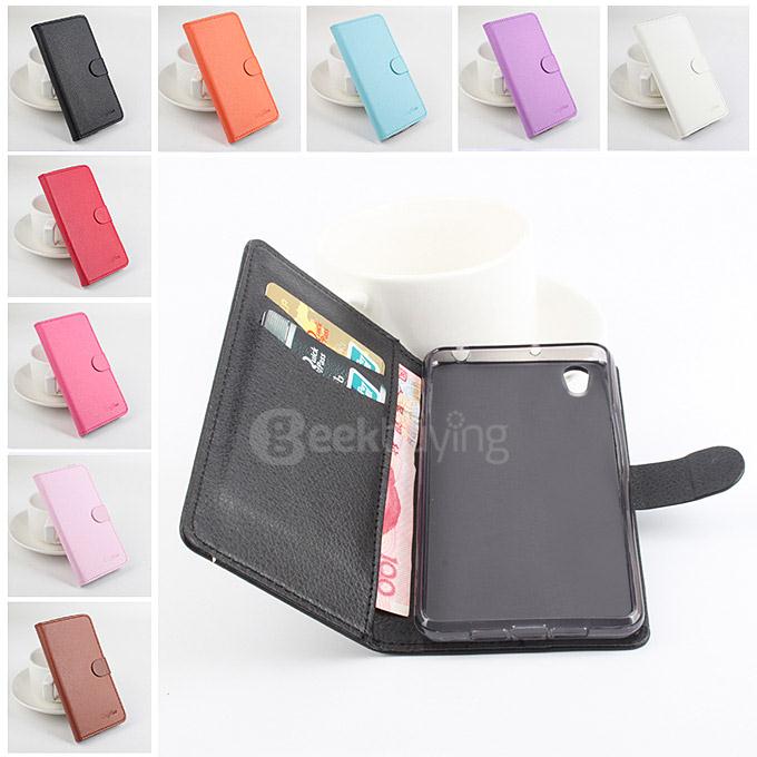 LingMao Protective Hard Cover Flip Stand Leather Case with Card Slots for OnePlus X - Purple