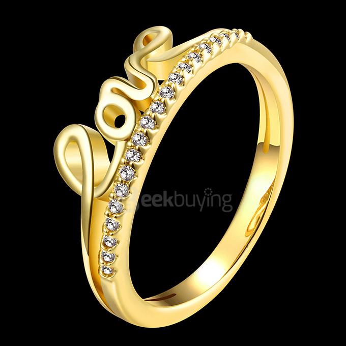 KZCR171-B 8# Tin Alloy Zircon Ring Fashionable Creative LOVE Character Finger Ring Size 8 - Golden
