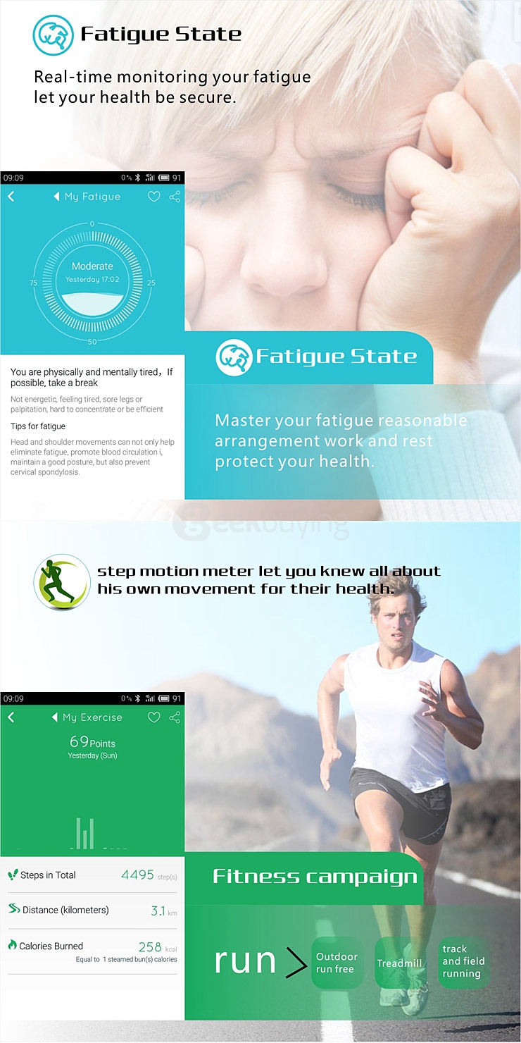 Makibes L18 IP54 Bluetooth Smart Bracelet BT4.0 Blood Pressure Heart Rate Fatigue State Tracker for Android / IOS Phones - Black