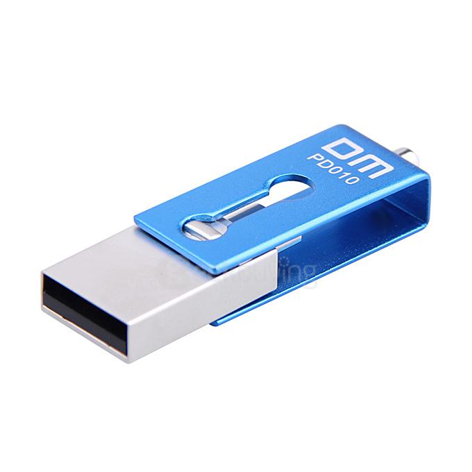 DM PD010 32GB Double Plug USB2.0 Metal USB OTG Flash Drive Mini Rotating U Disk For Phone Computer PC - Blue