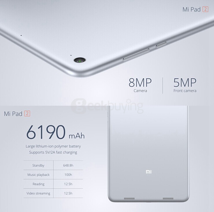 [HK Stock]Xiaomi MiPad 2 Android5.1 2GB/16GB 7.9 Inch Intel Cherry Trail Z8500 Quad Core 2.2GHz Tablet PC IPS 2048*1536 Type-C - Silver