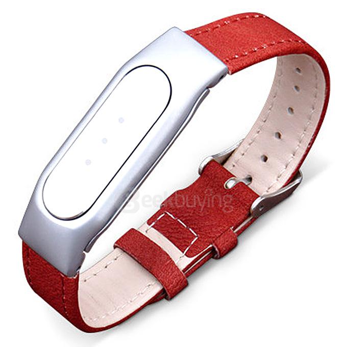 Replacement Xiaomi Band PU Leather Wrist Strap with Stainless Steel Case for Miband 1S Smartband Bracelet - Red