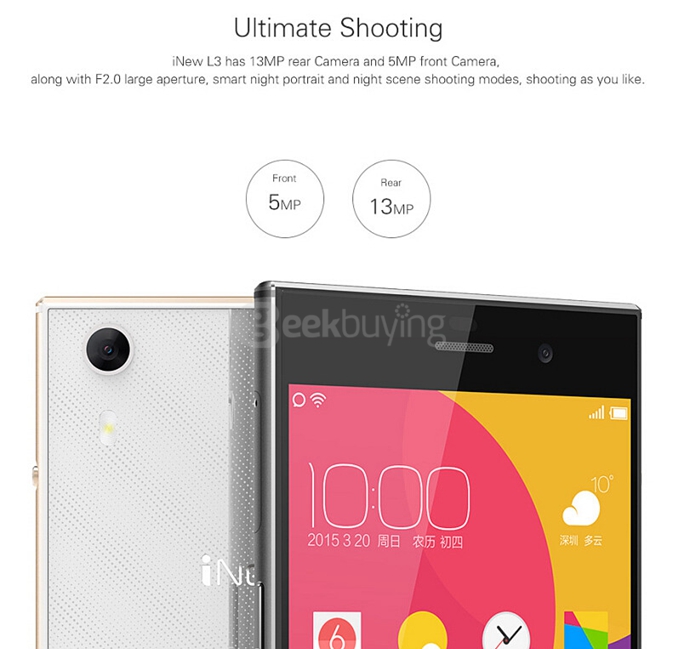iNew L3 4G LTE 5.0inch Android 5.0 2GB 16GB Smartphone MT6735 Quad Core 13.0MP 1.5A Fast Charge Miracast Hotknot -White