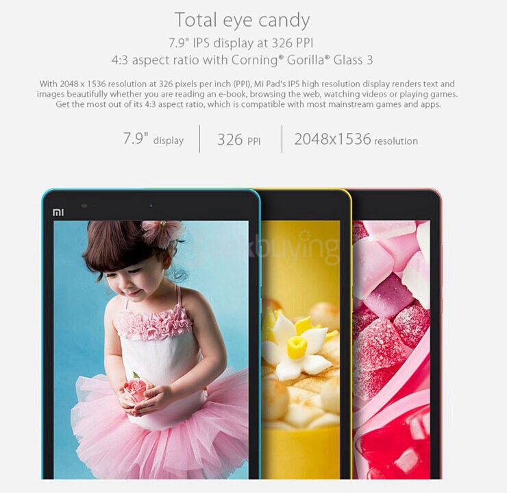 [Spain Stock] Xiaomi MiPad 7.9 Inch MIUI V6 Android 4.4 2GB/64GB Tablet PC NVIDIA Tegra K1 Quad Core 2.2GHz IPS Retina 2048*1536 Bluetooth WiFi - Black+White