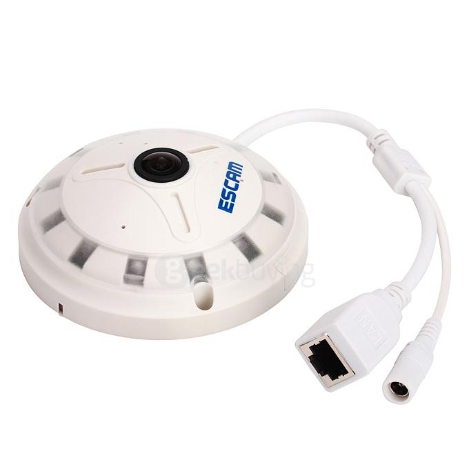 Escam Panarama QP130 3D 1.3MP Fish Eye 1280*1024 H.264 Onvif P2P Day/Night Network IP Camera - US Plug