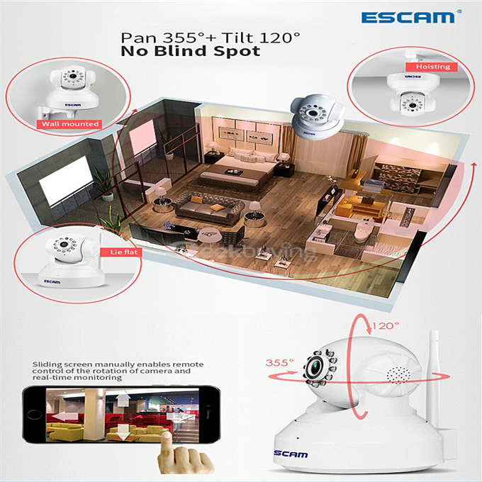 ESCAM QF001 WiFi 720P Smart Wireless Webcam Security Camera - White