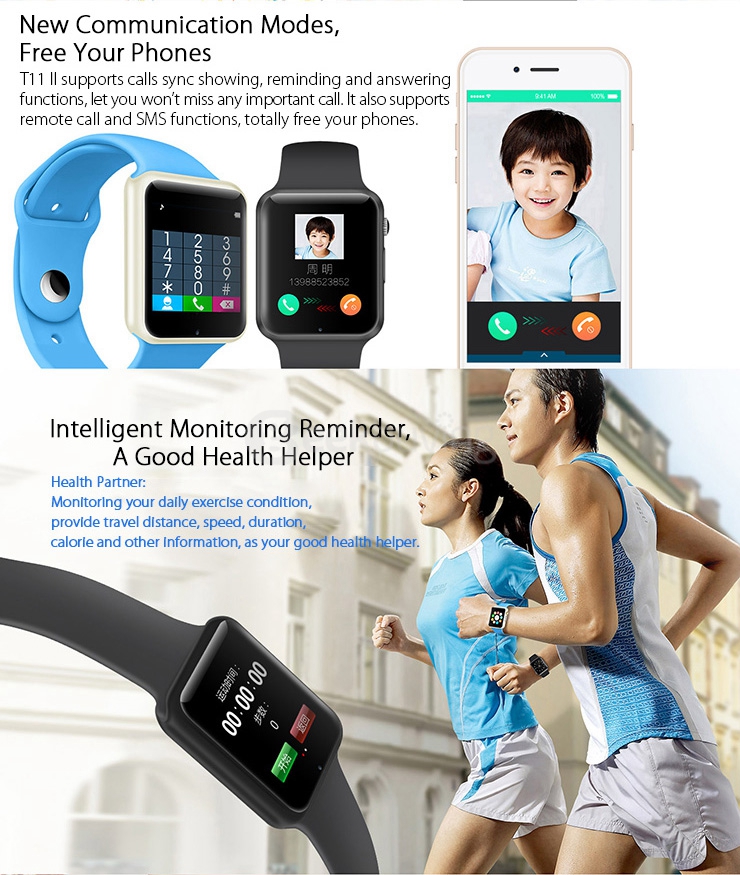 Teclast T11 II 2.5D MTK2502 Bluetooth Smart Watch Compatible for iOS iPhone Android Phone Windows Phone 380mAh - Black