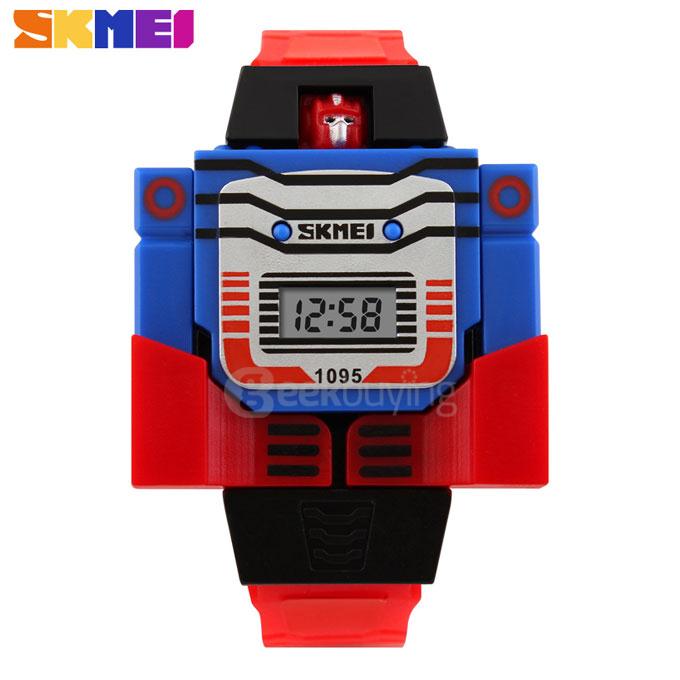 SKMEI 1095 Detachable Transformers Cartoon Robot Toys Watch LED Digital Children Kids Sports Electronic Watch - Red