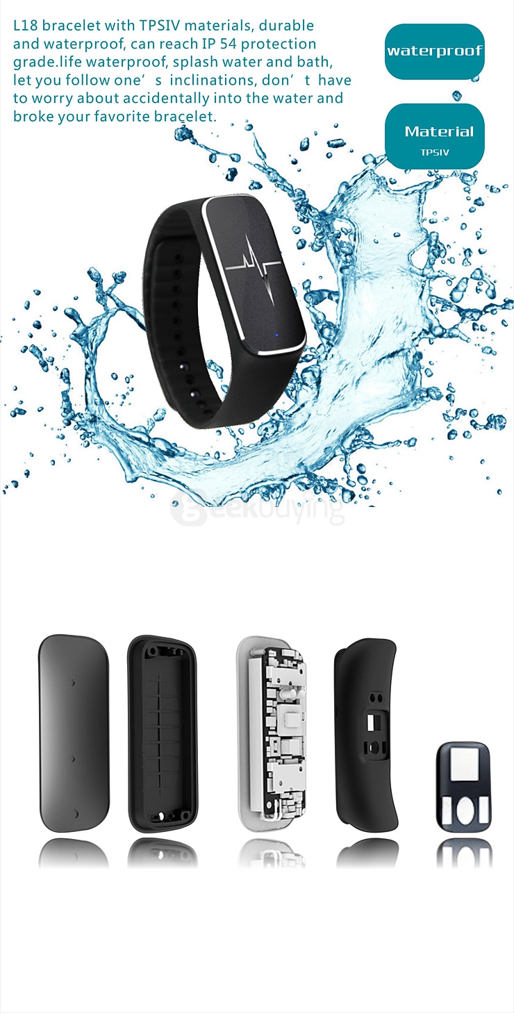 Makibes L18 IP54 Bluetooth Smart Bracelet BT4.0 Blood Pressure Heart Rate Fatigue State Tracker for Android / IOS Phones - Black