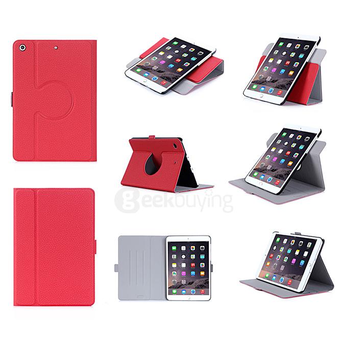 360 Degree Rotation PU Leather Cover Case Stand for Apple iPad Mini 4 Tablet PC - Red