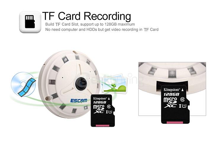 Escam Panarama QP130 3D 1.3MP Fish Eye 1280*1024 H.264 Onvif P2P Day/Night Network IP Camera - US Plug