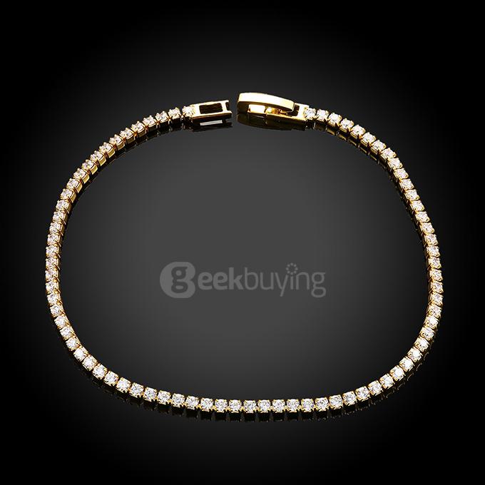 AKB005-A Fashionable Simple Geometric Designed Mosaic Zircon Tin Alloy Bracelets - Gold