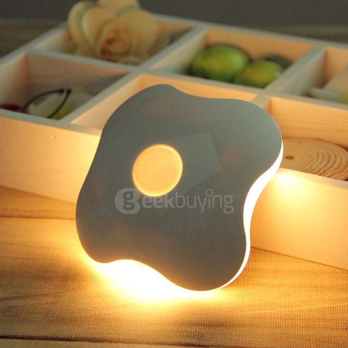 Clover Style Rechargeable 6-LED Human Body Sensor Light Control Night Lamp - Yellow Light