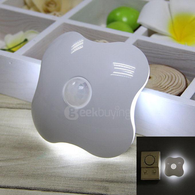 Clover Style Rechargeable 6-LED Human Body Sensor Light Control Night Lamp - White Light