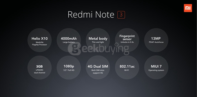 [HK Stock]Xiaomi Redmi Note 3 5.5 Inch FHD 3GB 32GB Smartphone 64bit Helio X10 Octa Core MIUI V7 13.0MP TOUCH ID - Silver