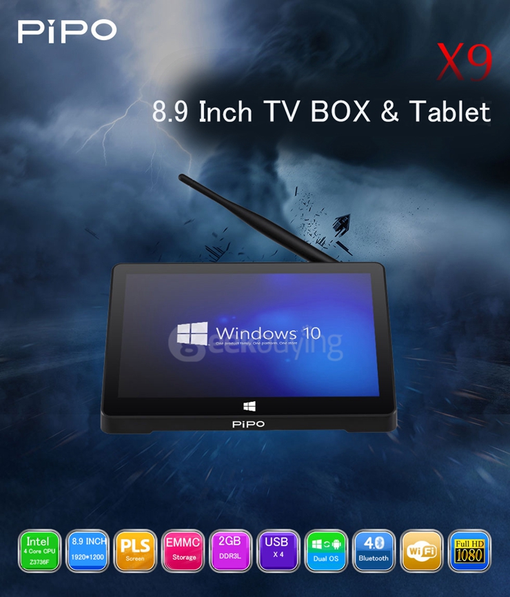[Spain Stock] PIPO X9 8.9 inch 2G/64G Dual Boot Windows 10 Android 4.4 Tablet Mini PC Intel Z3736F Quad Core WiFi Bluetooth Ethernet HDMI