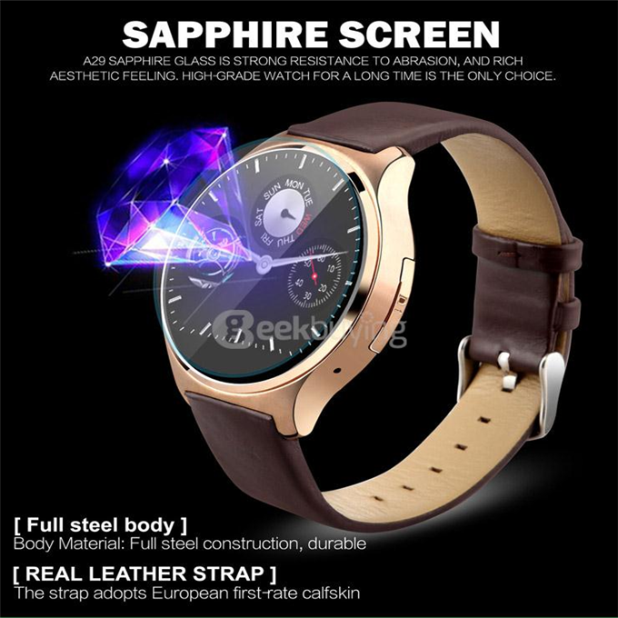 Oukitel A29 MT2502C Smart Watch Phone 1.22inch Sapphire Screen Capacitive Touch SIM Bluetooth 4.0 IP53 Waterproof - Gold