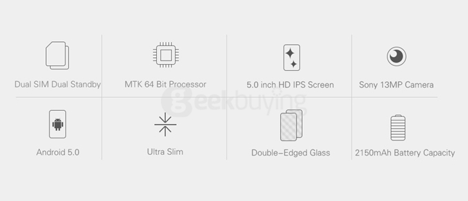 iNew L3 4G LTE 5.0inch Android 5.0 2GB 16GB Smartphone MT6735 Quad Core 13.0MP 1.5A Fast Charge Miracast Hotknot -White
