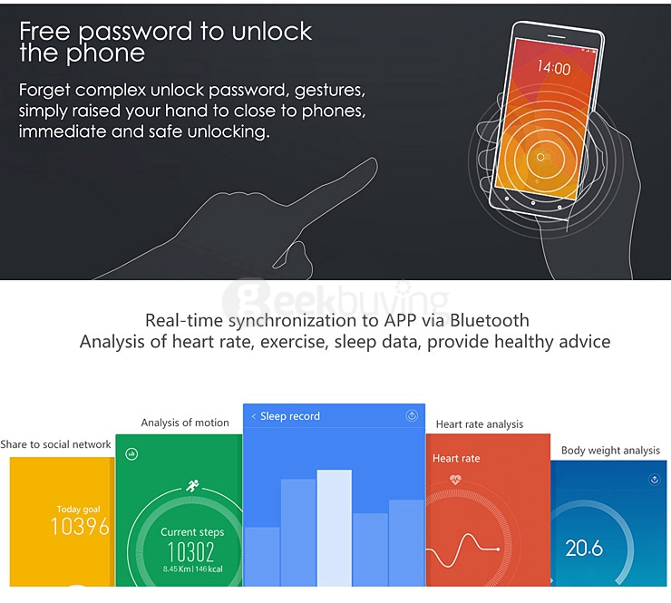 [HK Stock](Official Global Version) Original Xiaomi Mi Band 1S Heart Rate Monitor Smart Bracelet Bluetooth 4.0 IP67 Fitness Tracker with LED Light for Android & iOS - Black