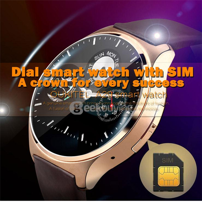 Oukitel A29 MT2502C Smart Watch Phone 1.22inch Sapphire Screen Capacitive Touch SIM Bluetooth 4.0 IP53 Waterproof - Gold