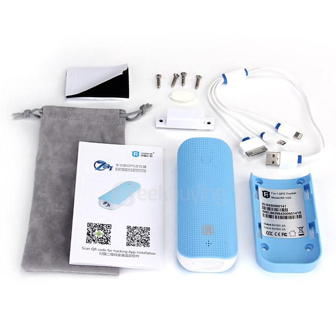 REACHFAR RF-V20 7 In 1 Multifuncional GPS Tracker 4500mah Power Bank - Blue