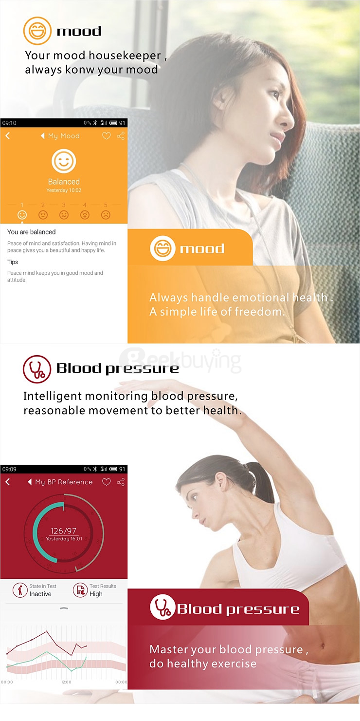 Makibes L18 IP54 Bluetooth Smart Bracelet BT4.0 Blood Pressure Heart Rate Fatigue State Tracker for Android / IOS Phones - Black