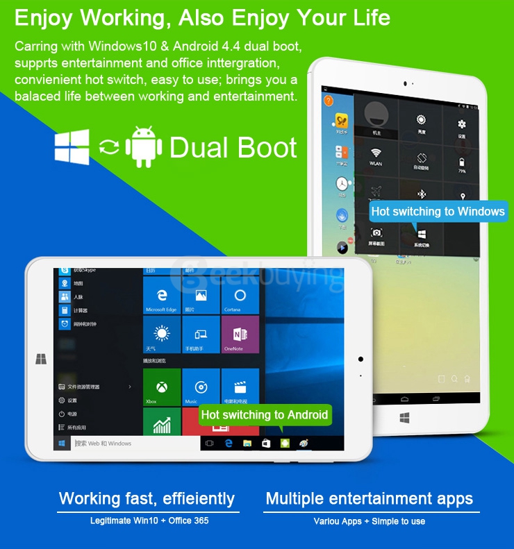 [HK Stock]Jumper EZpad Mini2 8 Inch Dual Boot Windows10 + Android4.4 Tablet PC 2GB/64GB Intel Z3735F Quad Core 1.83GHz IPS 1920*1200 HDMI - White