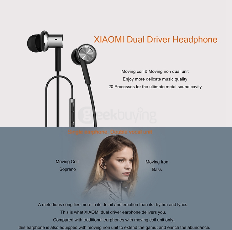 Original Xiaomi Mi IV Hybrid Earphones Wired Control Headphone with MIC for Android iOS - Silver