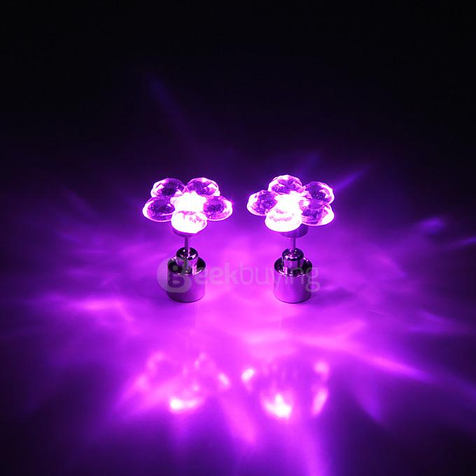 LED Luminous Petals Korean Style Diamond Earrings - Pink