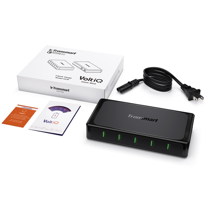 Tronsmart Titan 90W 5 Ports USB Desktop Charger Station 2-3 Times Faster Quick Charge with 1.5M AC Cable for Qualcomm Quick Charge 2.0 Compatible Devices iPhone 6 6S 6 Plus iPad Samsung Note 5 S6 S6 Edge - US Plug