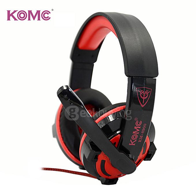 red and black headphones with mic
