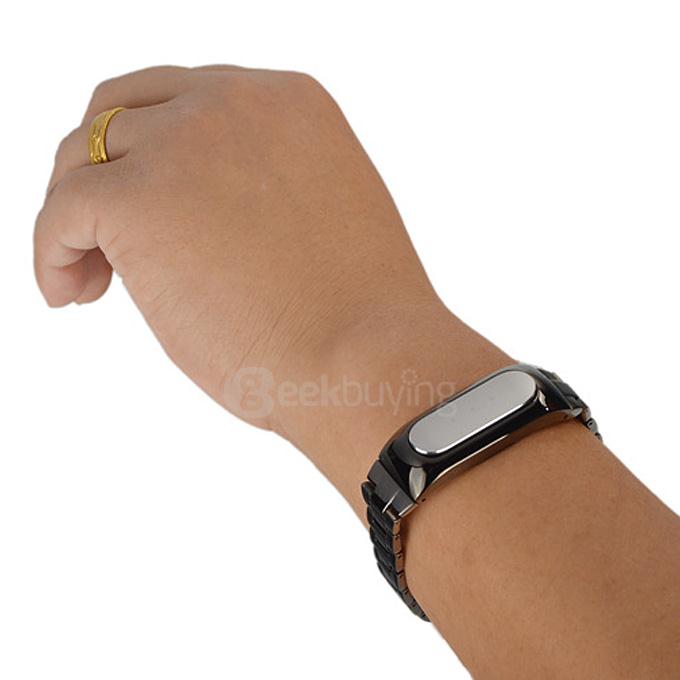 Xiaomi MiBand Replaceable Stainless Steel Band Strap with Stainless Steel Case - Black