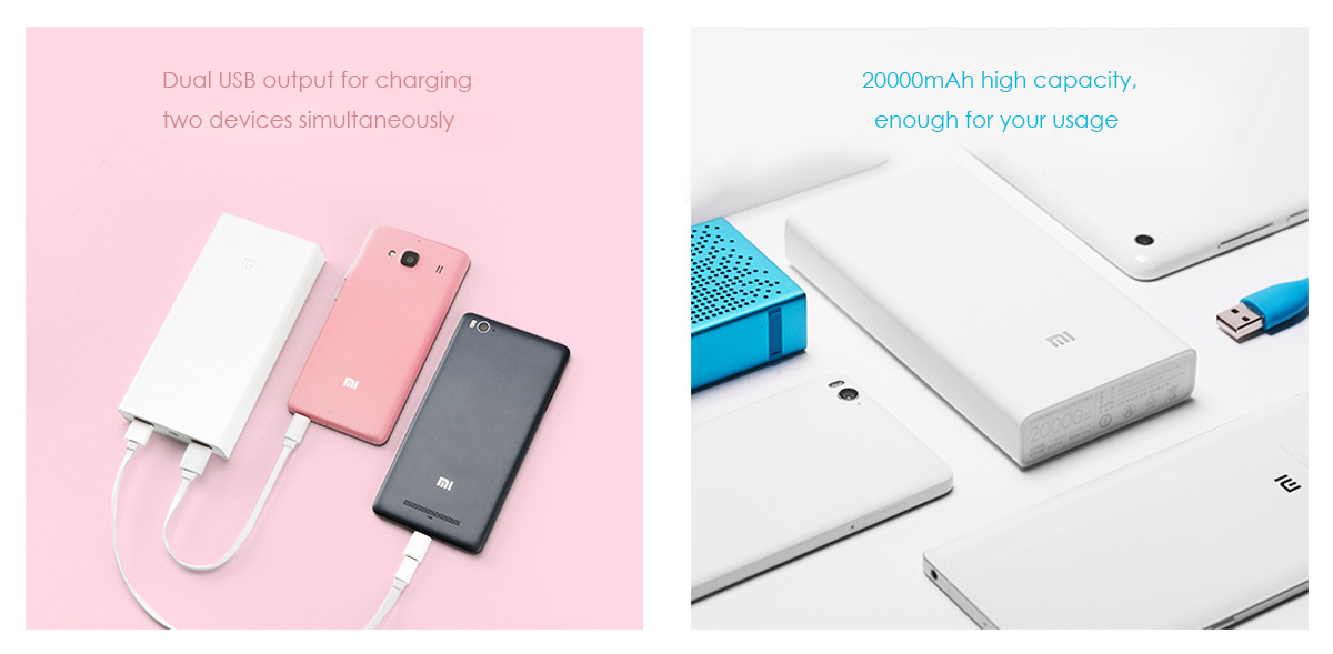 Original XIAOMI Quick Charge 2.0 20000mAh Power Bank Dual USB External Battery for XIAOMI Apple MacBook Samsung HTC Google Blackberry