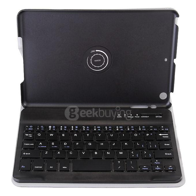 Removable Folding Bluetooth Keyboard with PU Leather Cover Case for IPAD MINI Tablet - Black