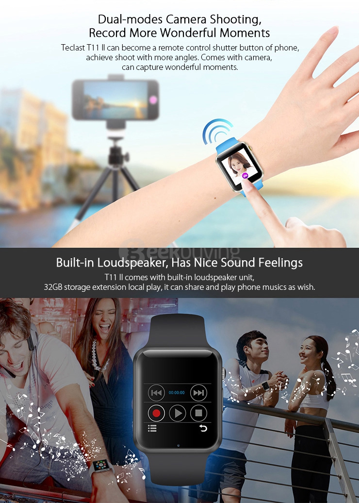 Teclast T11 II 2.5D MTK2502 Bluetooth Smart Watch Compatible for iOS iPhone Android Phone Windows Phone 380mAh - Black