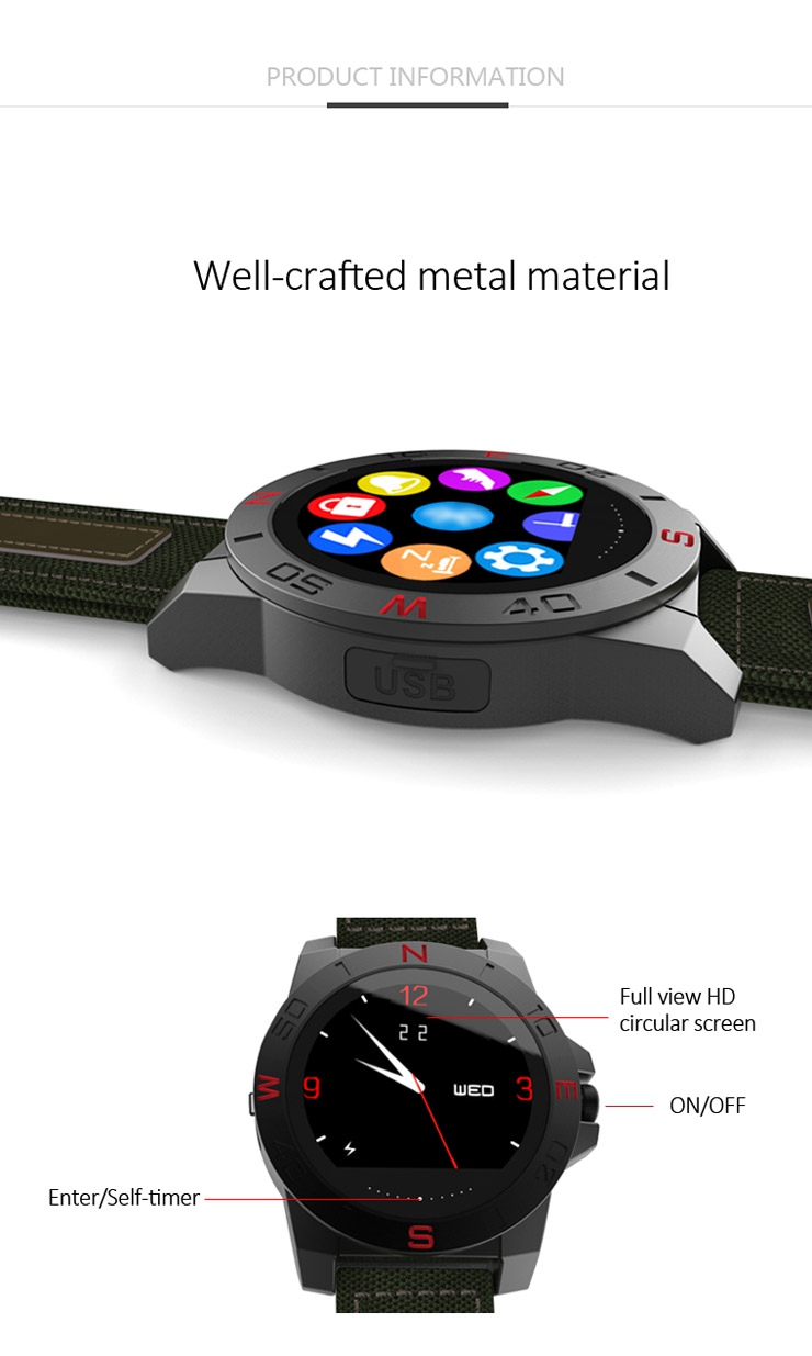 N10 Bluetooth 4.0 Smart Outdoor Sports Watch IP67 MTK2501 Heart Rate Monitor Hands-free Fithess Tracker Compass for Android iOS - Black