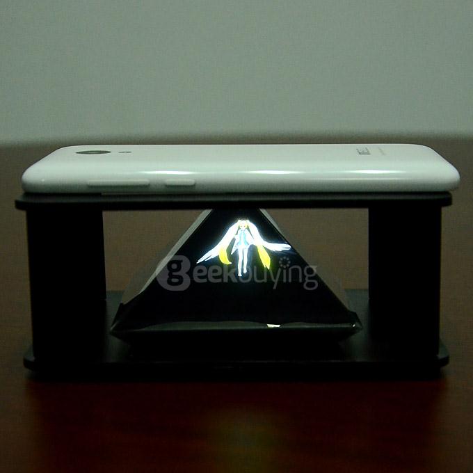 DIY 3D Holographic Projection Pyramid Projector for Smartphone - Black + Silver
