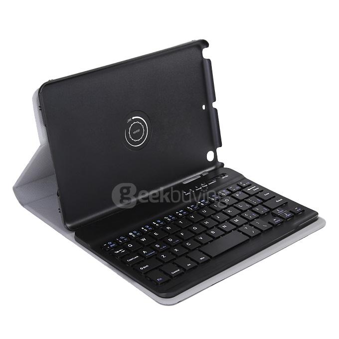 Removable Folding Bluetooth Keyboard with PU Leather Cover Case for IPAD MINI Tablet - Black